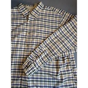 Eddie Bauer Shirt Mens XL Khaki Green Purple Classic Fit Button Down Casual